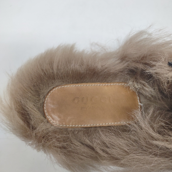 Gucci 37 Princetown fur black leather mules loafers slippers GG - Picture 12 of 16